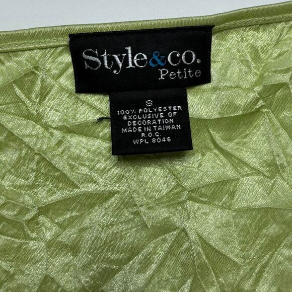 Style & Co. Petite Light Green Tank Top with Delicate Lace Trim Wrinkled Texture - Picture 4 of 5